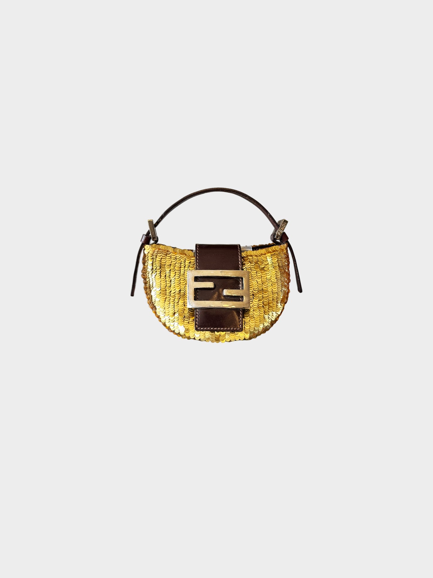 Fendi 2000s Gold Sequins and Brown Leather Mini Croissant Bag