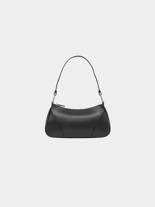 Prada 2000s Black Leather Logo Embossed One-Shoulder Bag