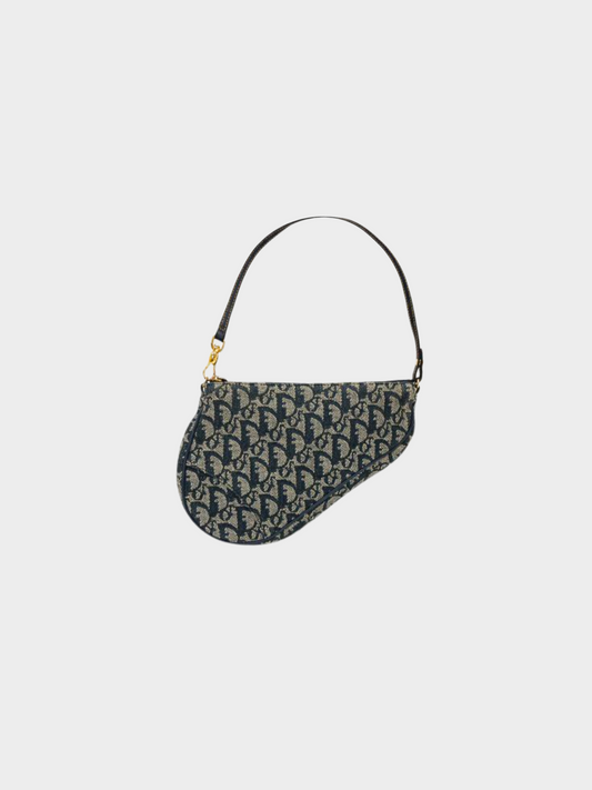 Christian Dior 2000s Navy Trotter Canvas Saddle Bag