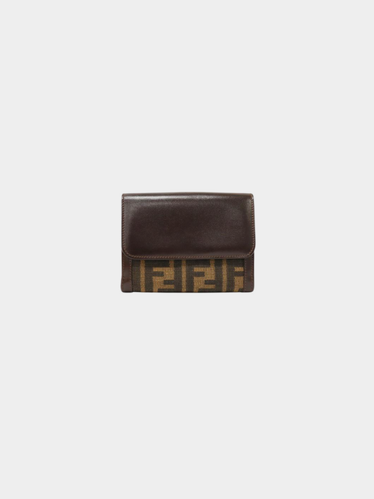 Fendi 2000s Brown Zucca Canvas Leather Wallet