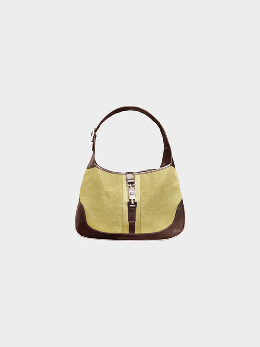 Gucci 2000s Khaki Brown Canvas and Leather Jackie Shoulder Bag