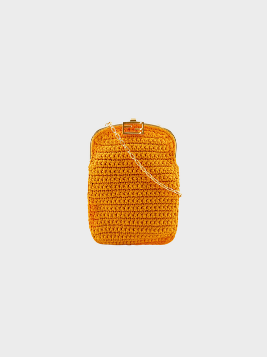 Fendi 2010s Yellow Crochet Two-Way Baguette Bag