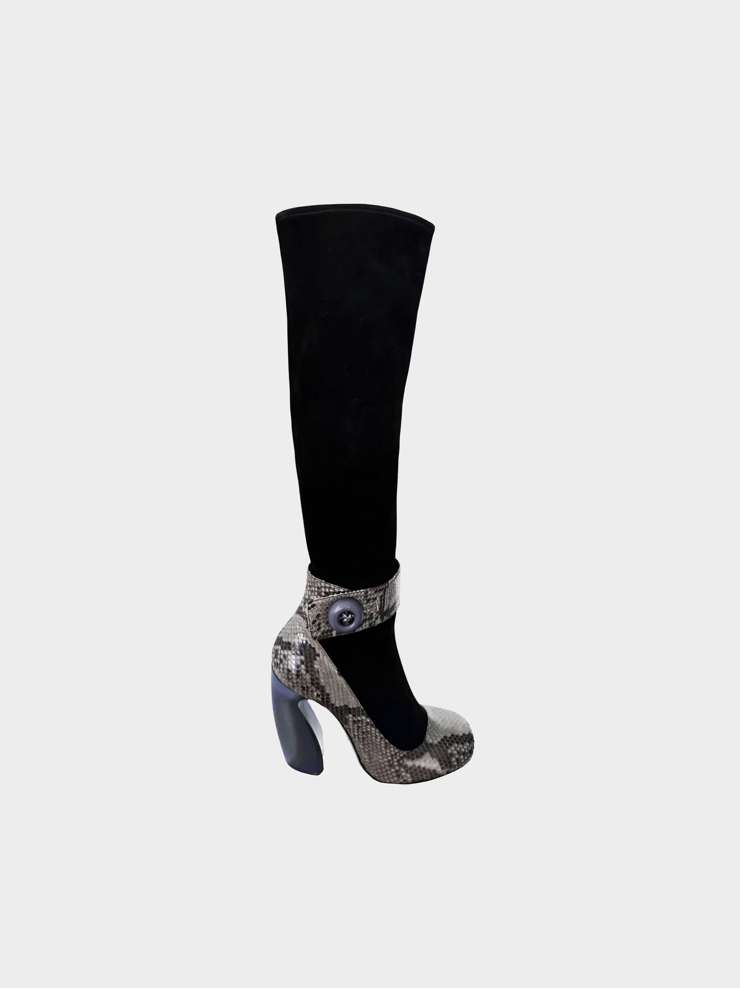Prada FW 2011 Runway Blue Python Leather and Black Fabric Mary Jane Boots