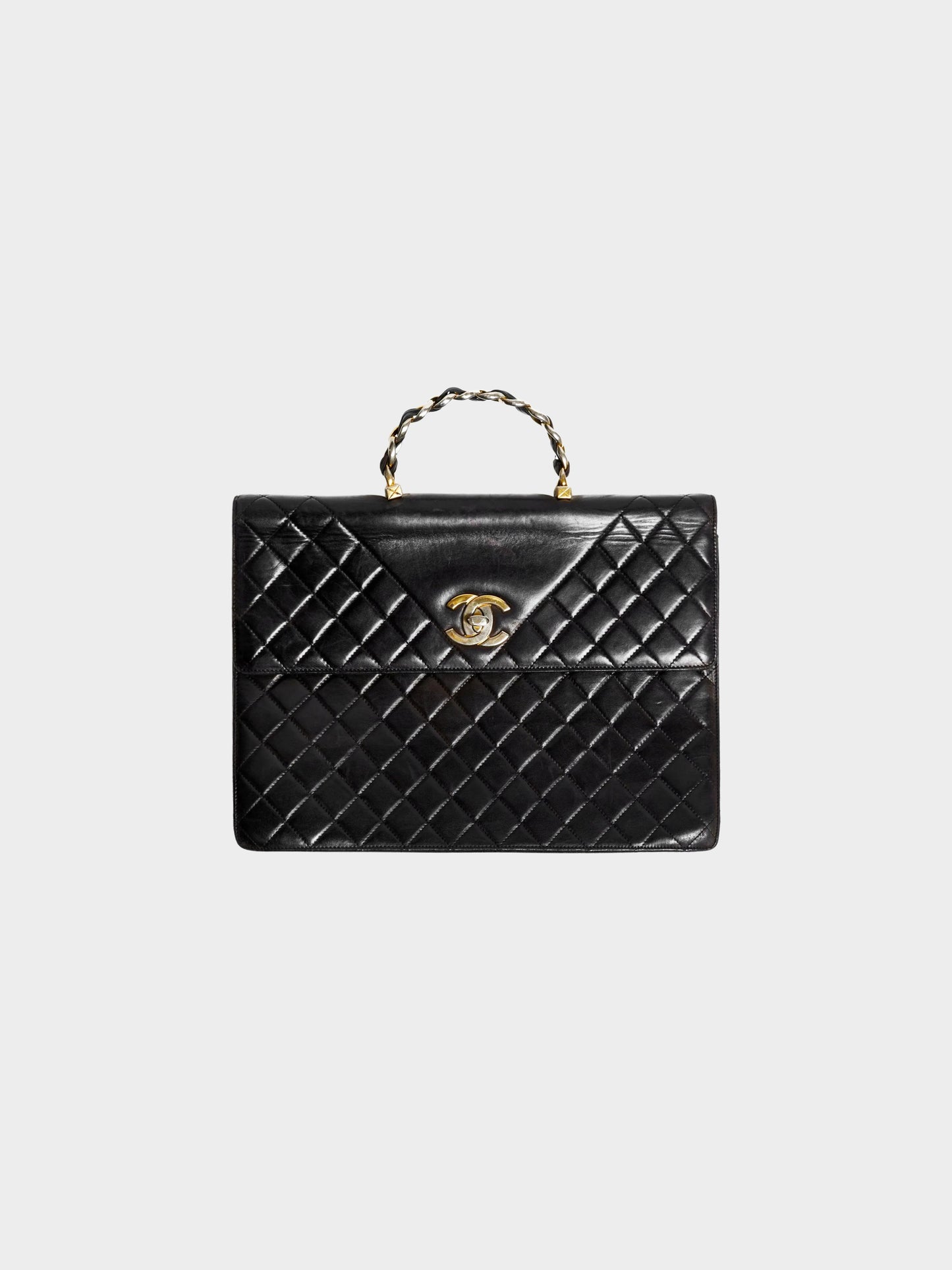 Chanel 1990s Rare Black Quilted Leather Flap Briefcase