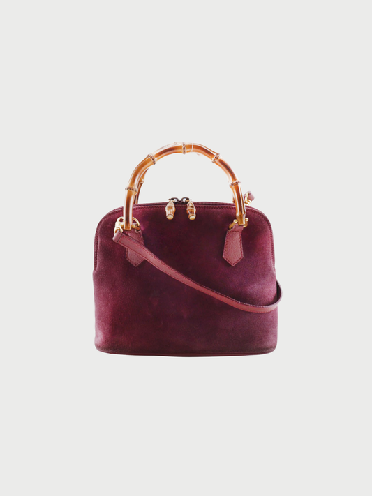 Gucci 1990s Purple Suede Bamboo 2way Handbag
