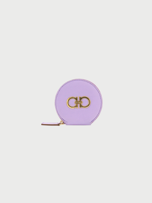 Salvatore Ferragamo 2000s Purple Leather Double Gancini Coin Purse