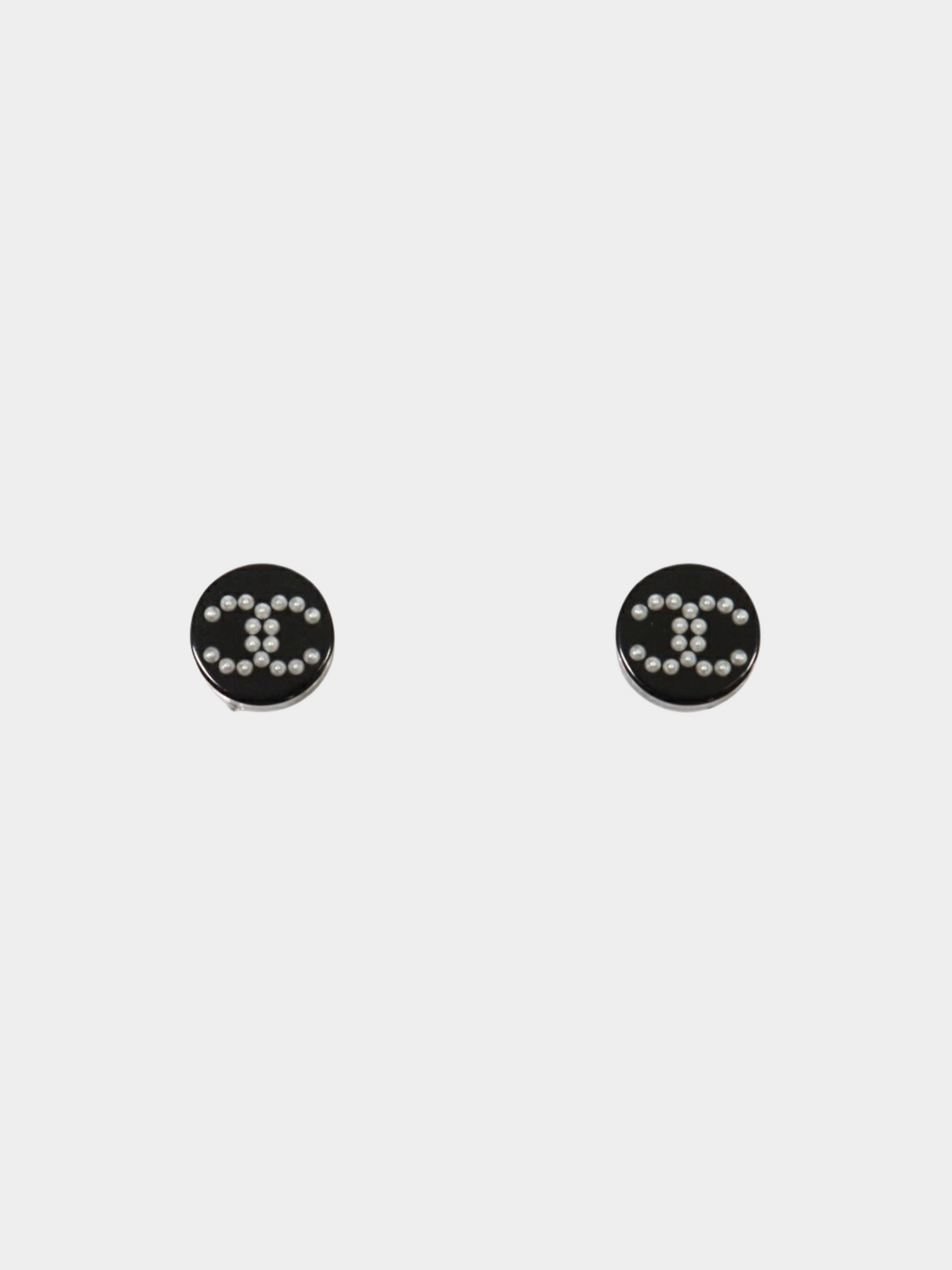 Chanel 2016 Black Plastic and Pearl COCO Round Earrings