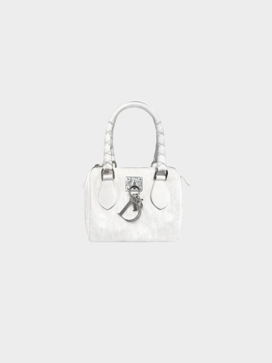 Christian Dior by John Galliano Late 2000s White Canvas and Leather Diorissimo Boston Bag