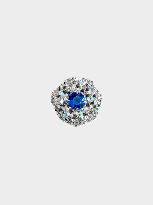Christian Dior 1961 Blue and Silver Rhinestone Embellished Floral Brooch