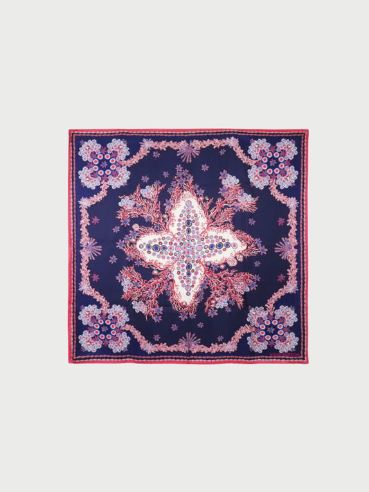 Louis Vuitton 2016 Navy Raspberry Pink Silk Monogram Coral Shawl