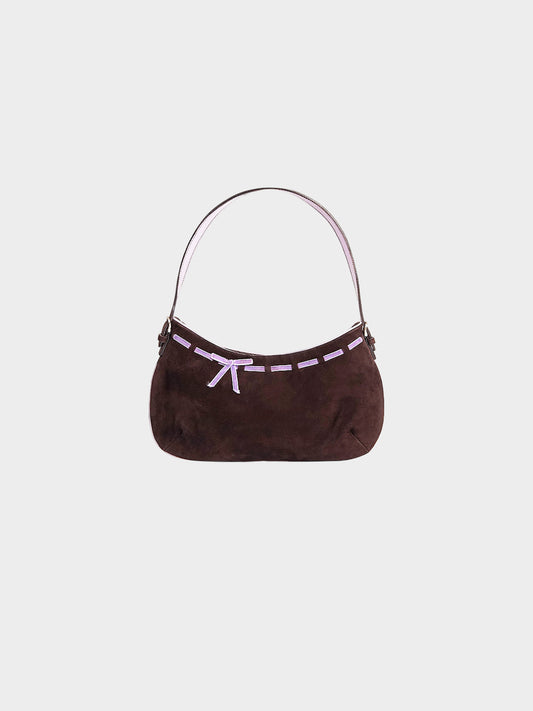 Miu Miu FW 1996 Dark Brown Mini Suede Bag with Purple Ribbon