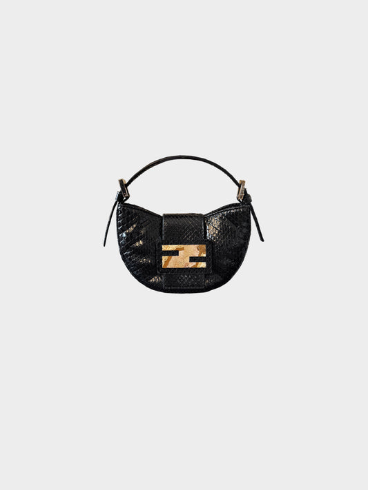 Fendi 2000s Black Python Leather Mini Croissant Bag