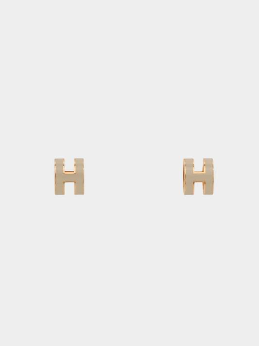 Hermès 2000s Gold Beige Mini Pop H Earrings