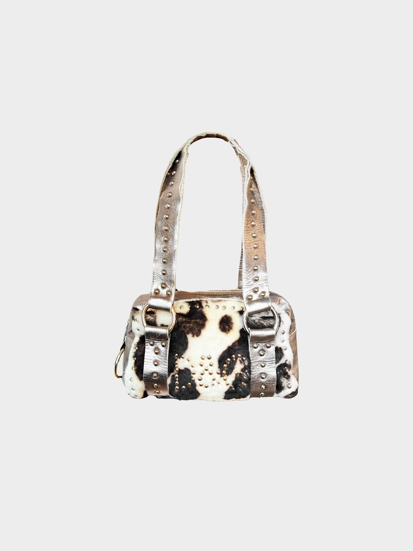 Dolce and Gabbana 2000s Metallic Leather Cow Print Faux Fur Bag
