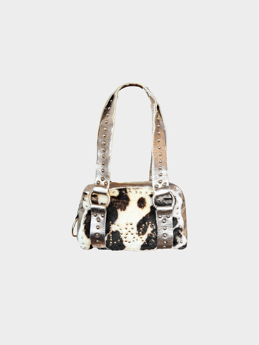Dolce and Gabbana 2000s Metallic Leather Cow Print Faux Fur Bag