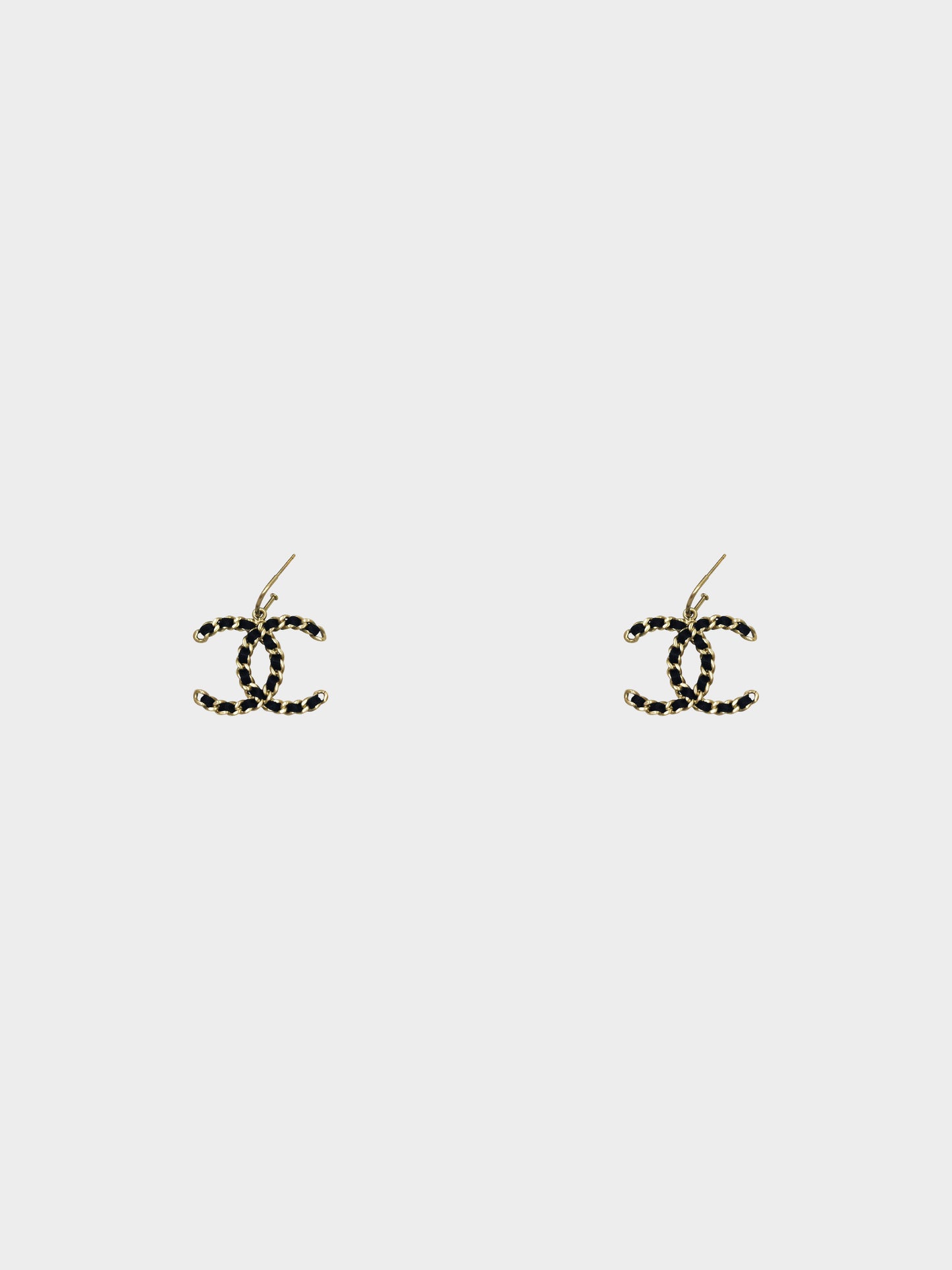 Chanel Fall 2011 Black Leather Woven CC Chain Link Drop Earrings