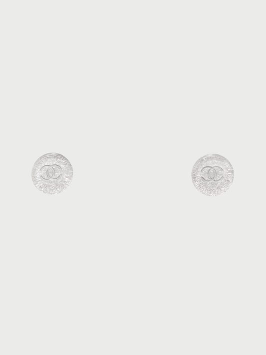 Chanel 2000 Silver Plated Metal Plastic COCO Round Earrings