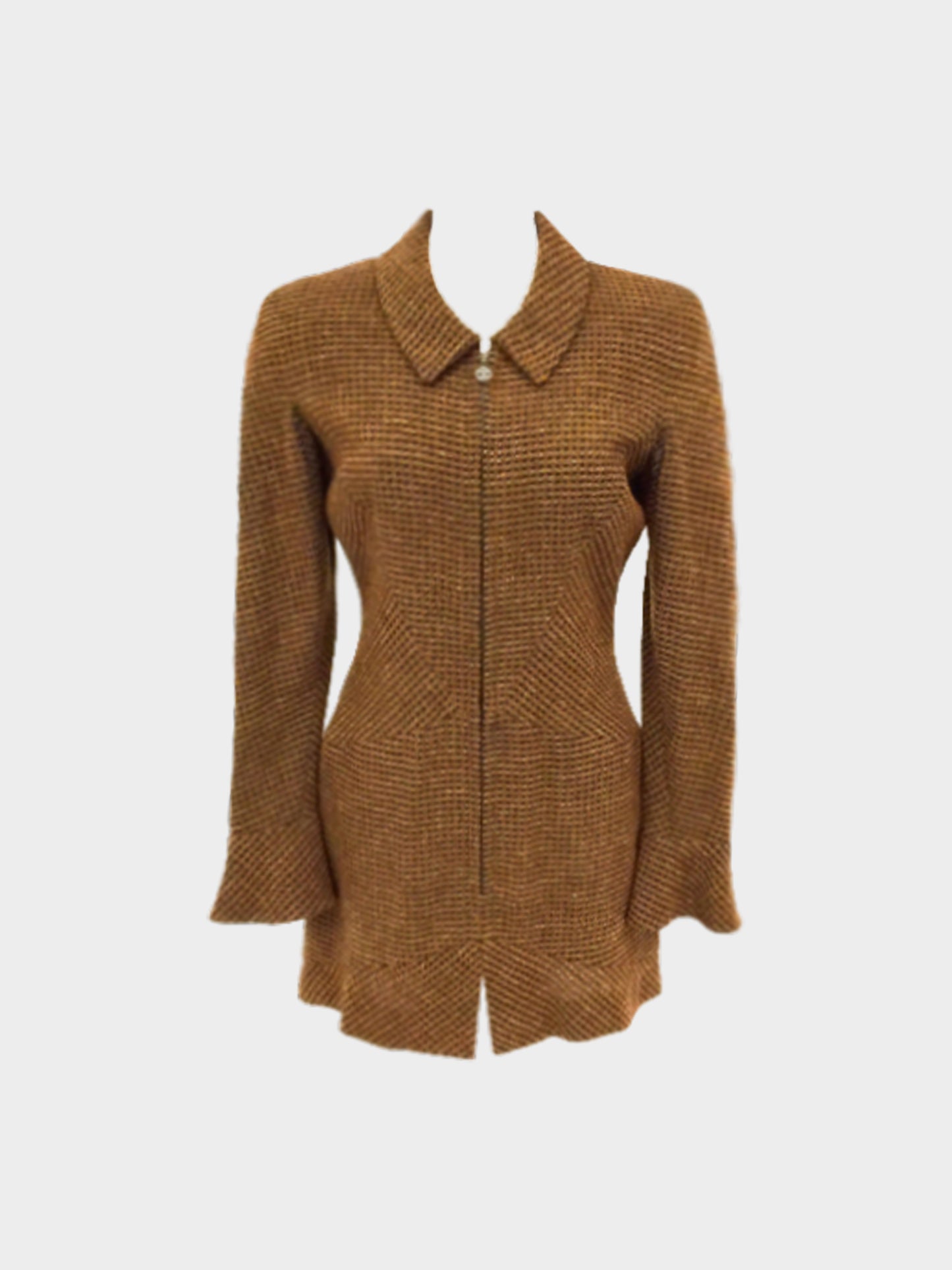 Chanel 1990s Brown Wool Blend Long Sleeve Zip Dress