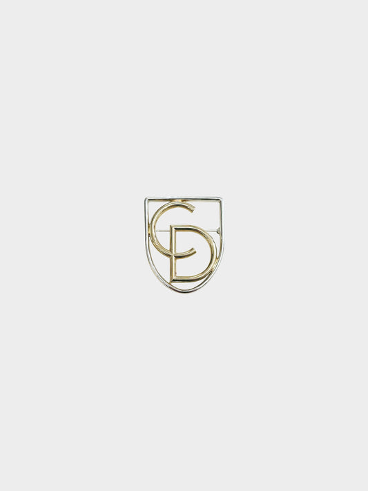 Christian Dior 1990s Gold and Silver CD Logo Brooch