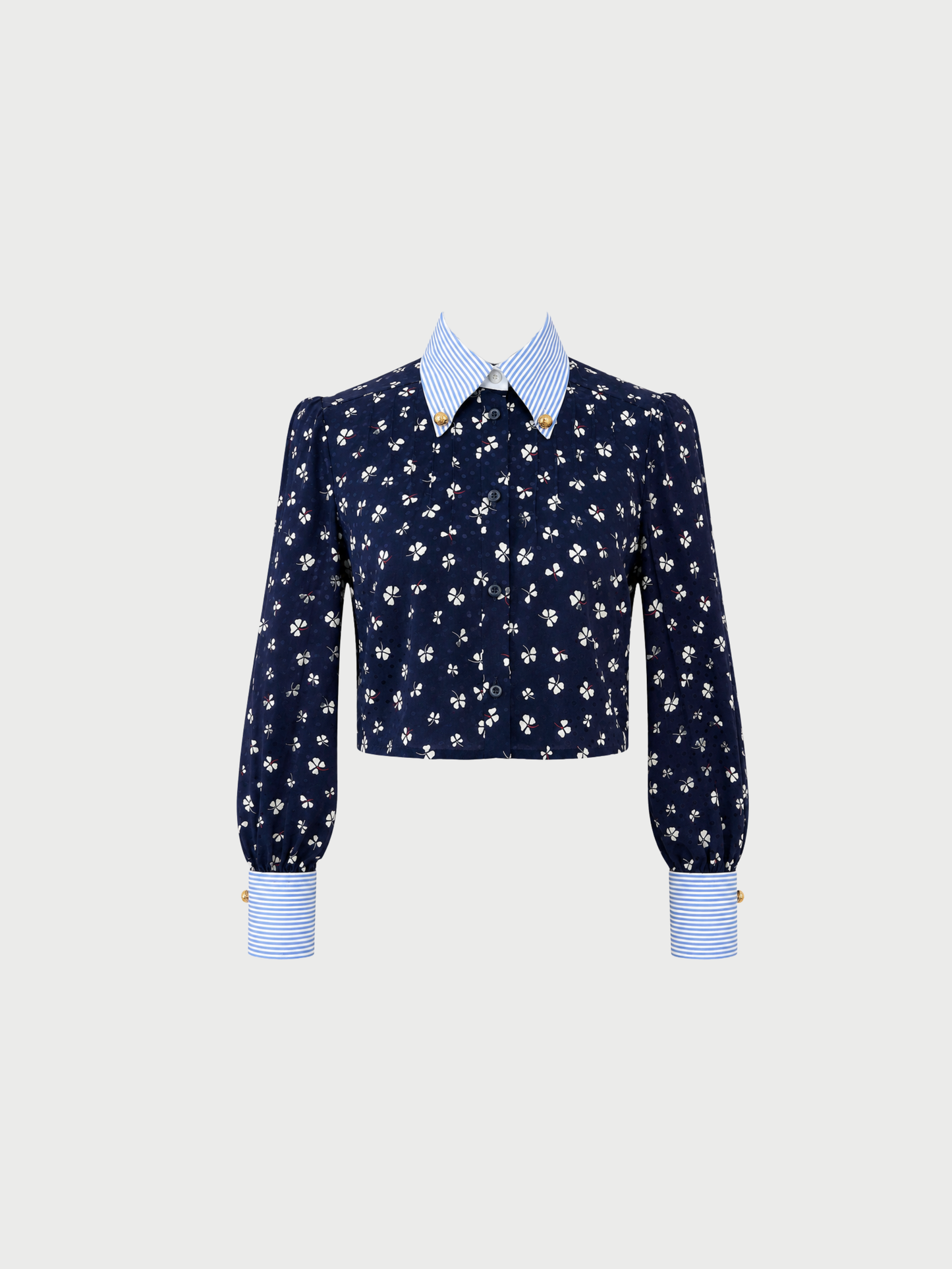 Prada 2020s Navy Silk Clover Logo Print Crop Top