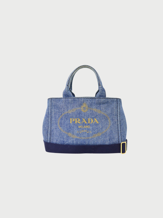 Prada 2000s Blue Denim Canapa Tote Bag