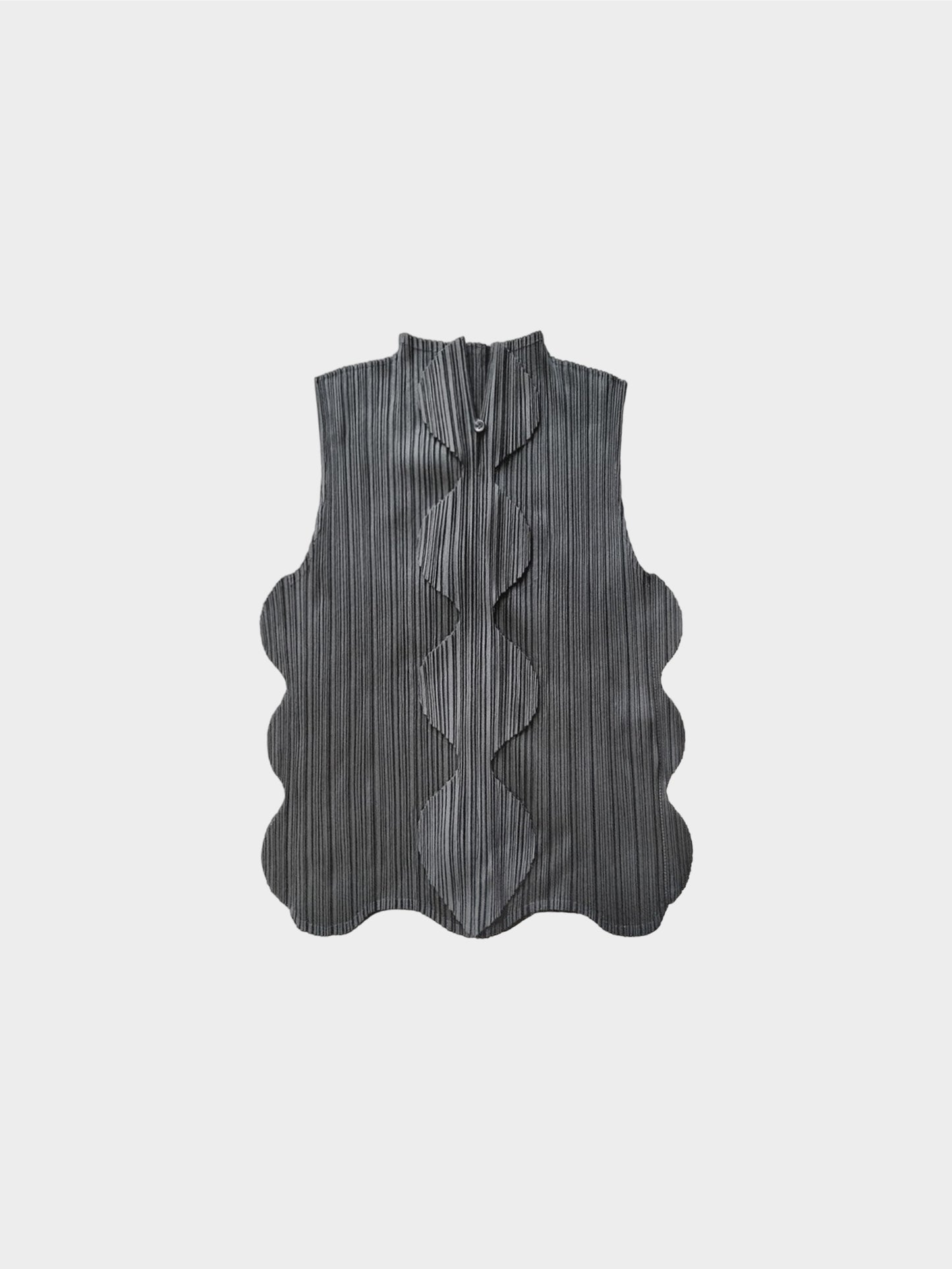 Issey Miyake Summer 2005 Rare Pleats Please Grey Scalloped Top