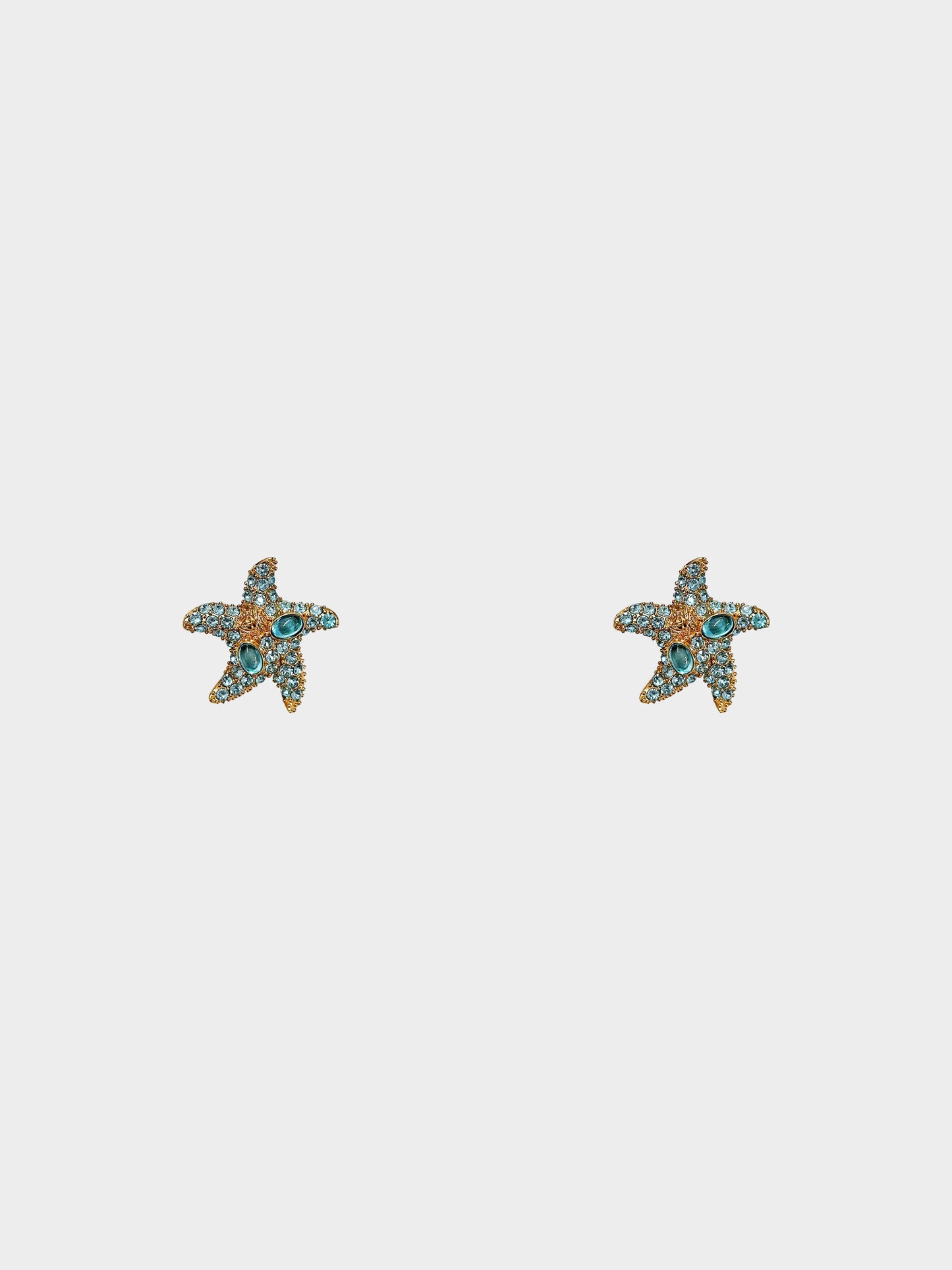 Versace 2021 Runway Tresor De La Mer Blue Crystal Starfish Earrings