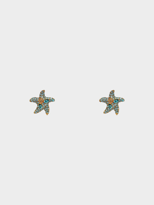 Versace 2021 Runway Tresor De La Mer Blue Crystal Starfish Earrings