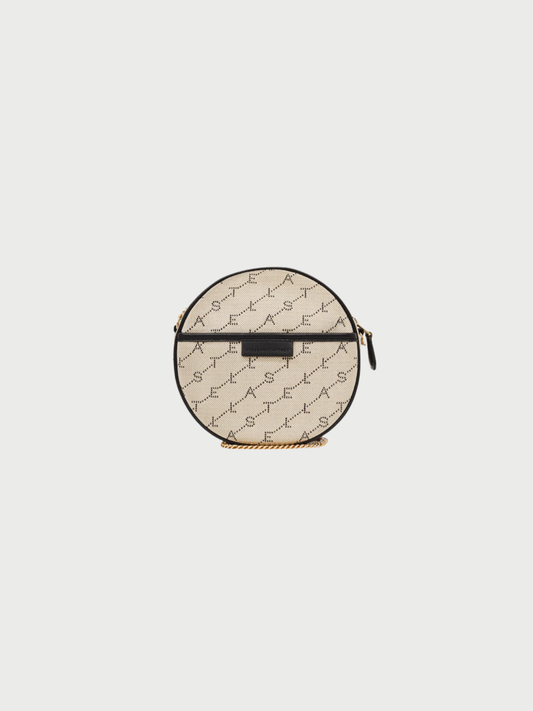 Stella McCartney 2010s Beige Black Canvas Leather Logo Chain Shoulder Bag
