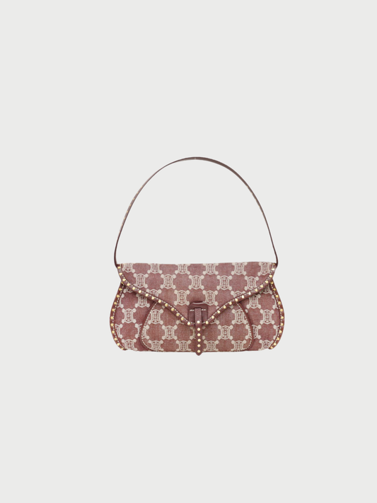 Celine 2000s Bordeaux Denim Leather Macadam One Shoulder Bag