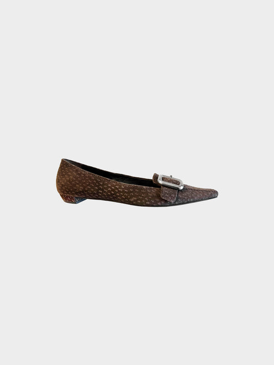 Prada 2000s Brown Dotted Suede Pointed Flats