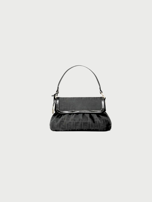 Fendi 2000s Black Zucca Canvas One-Shoulder Bag