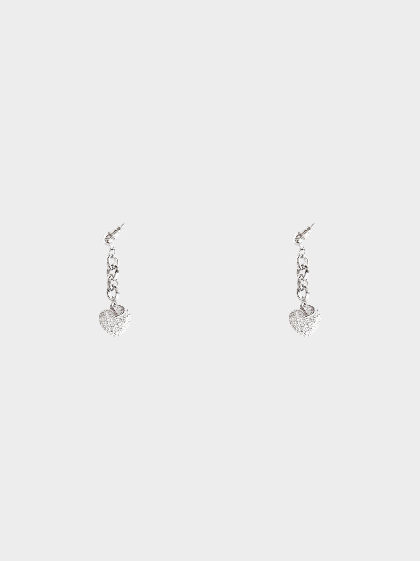 Christian Dior 2010s Rare Silver Chain Link Crystal Heart Earrings