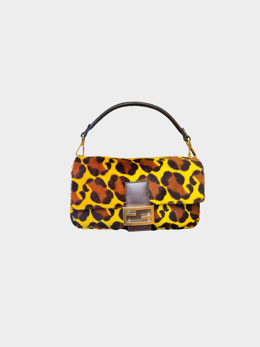 Fendi 2020 Yellow Pony Hair Cheetah Baguette