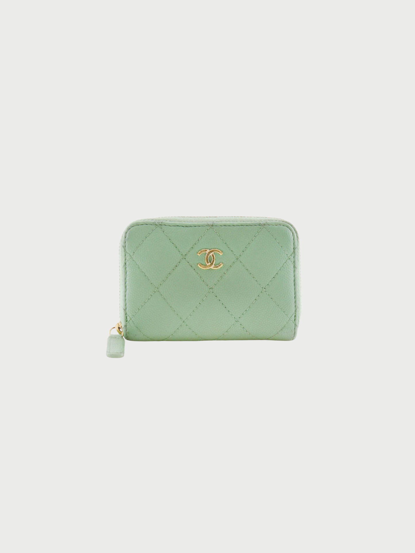 Chanel 2020s Gold Caviar Leather Matelassé Zip Coin Case