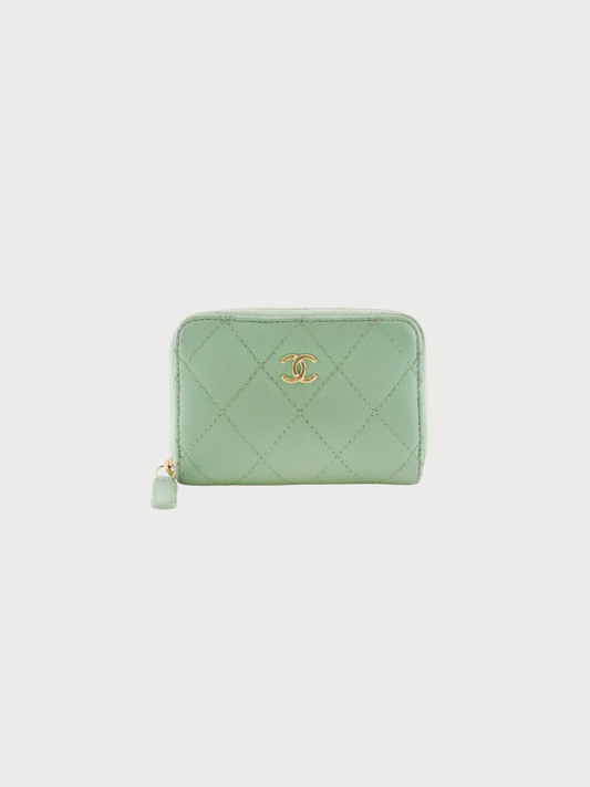 Chanel 2020s Gold Caviar Leather Matelassé Zip Coin Case