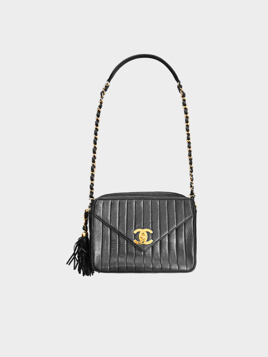 Chanel 1996 Black Vertical Quilted Lambskin Camera Bag