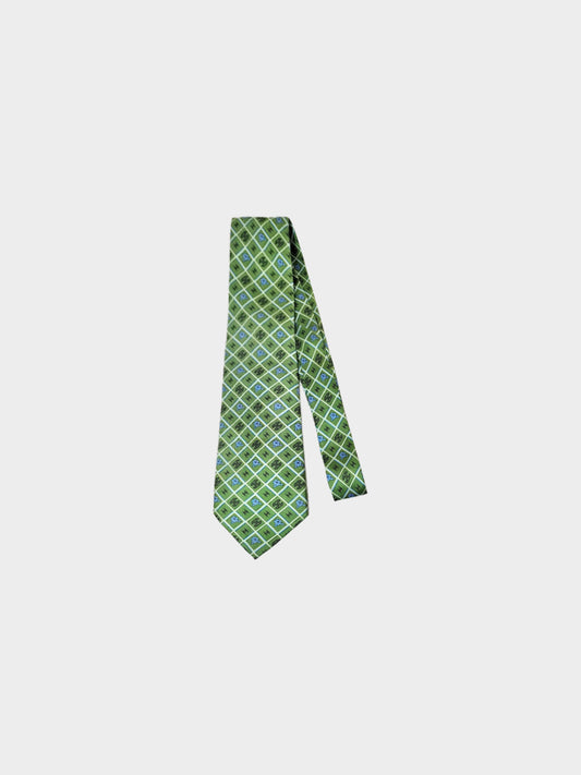Chanel Fall 2005 Green Camellia and CC All-over Pattern Print Tie