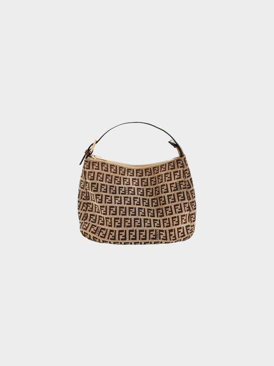 Fendi 2000s Beige Brown Zucchino Canvas Mini Pochette Bag