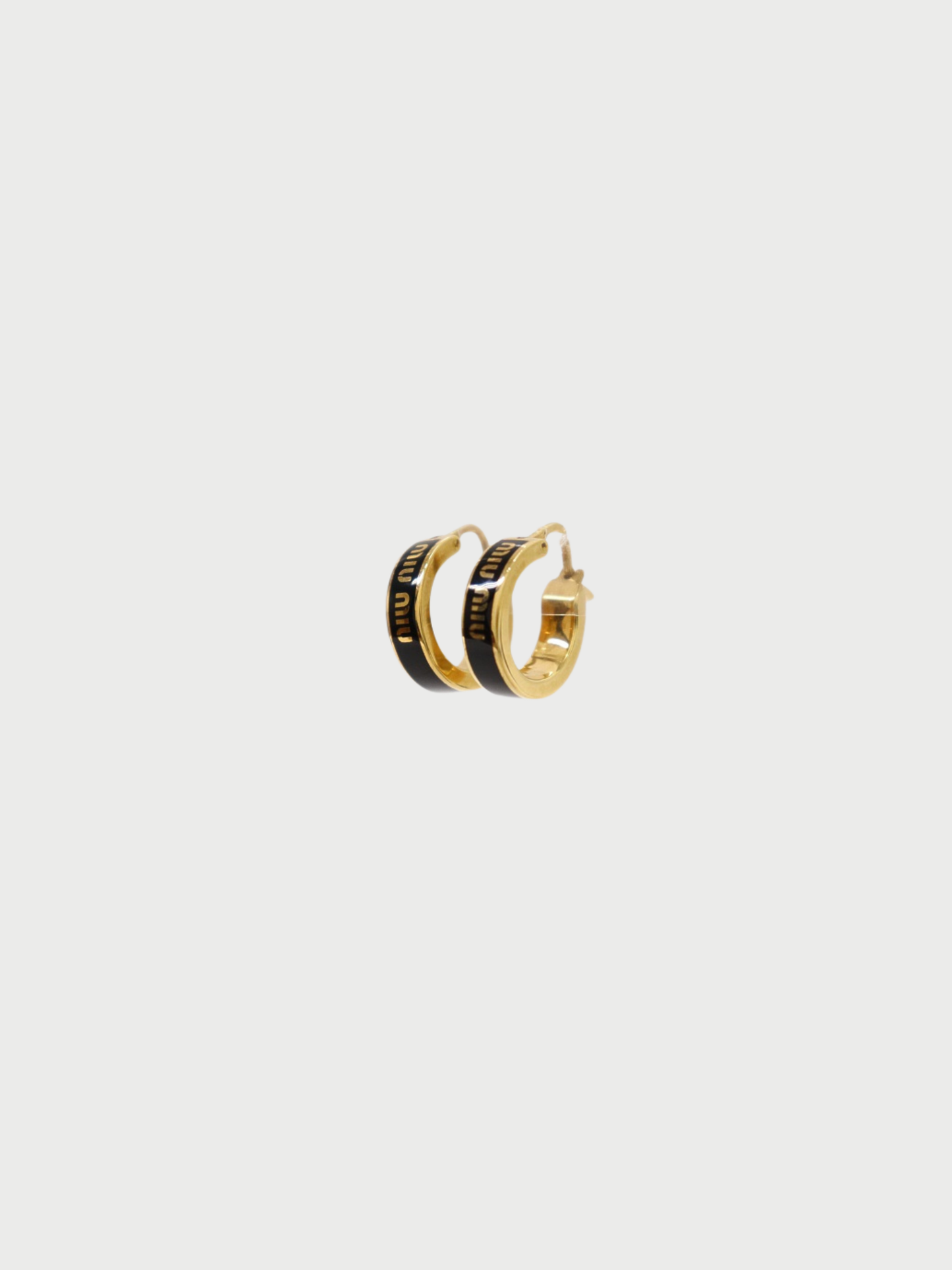 Miu Miu 2000s Black Gold Plated Metal Logo Enamel Earrings