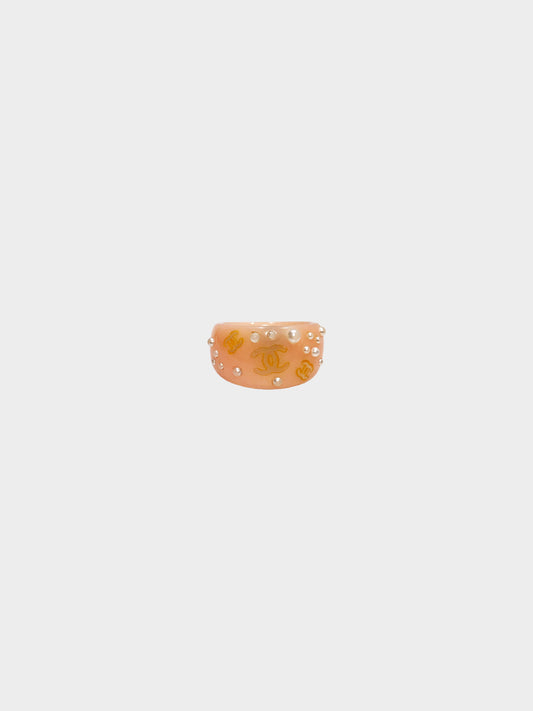 Chanel Spring 2003 Pink Beige CC and Pearls Resin Ring