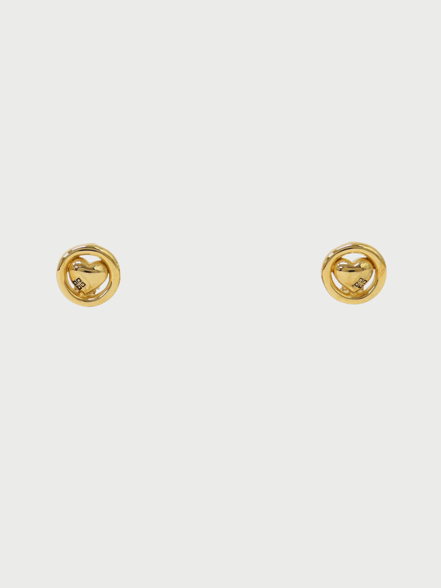 Givenchy 1990s Gold Plated Metal Logo Heart Earrings