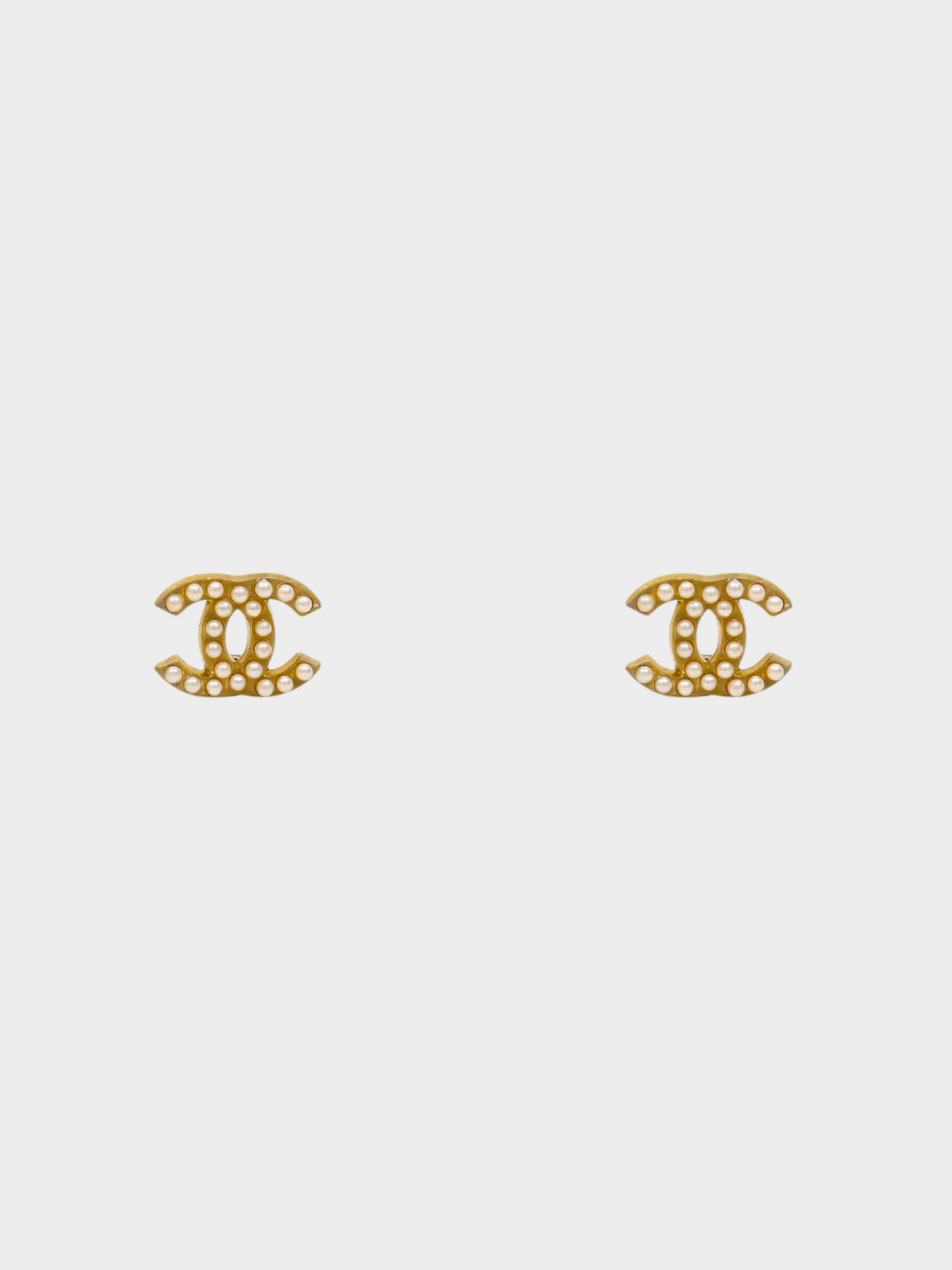 Chanel 2000s Gold Pearl CC Stud Earrings