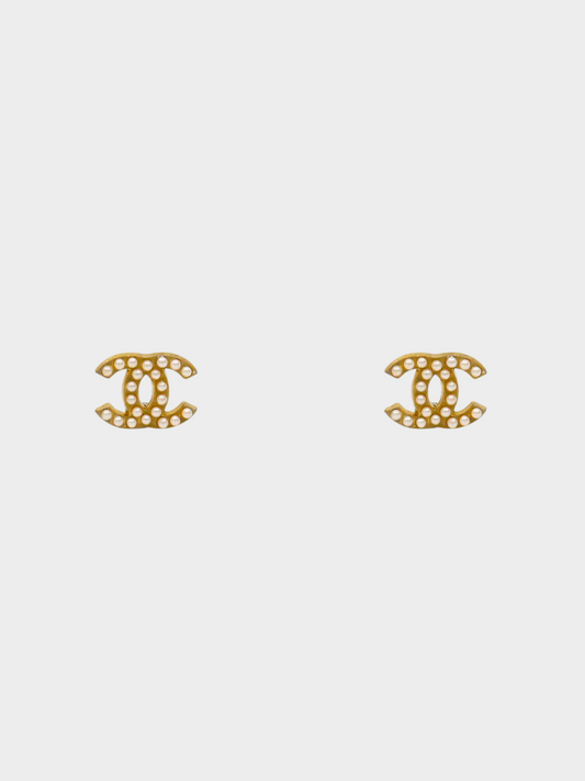 Chanel 2000s Gold Pearl CC Stud Earrings