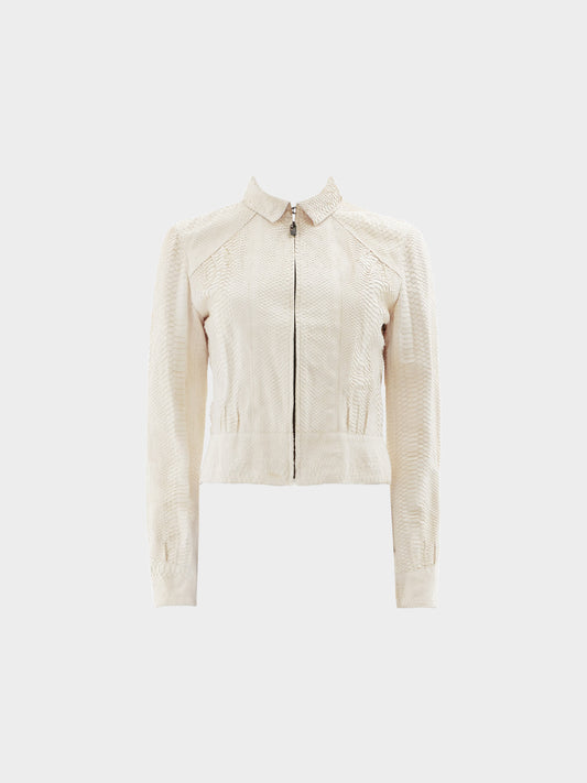 Fendi Early 2000s Off White Snakeskin Zip-up Cropped Jacket