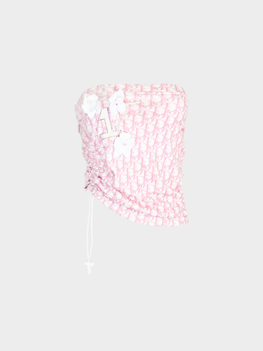 Christian Dior 2000s Pink Diorissimo Flower Tube Top/Skirt