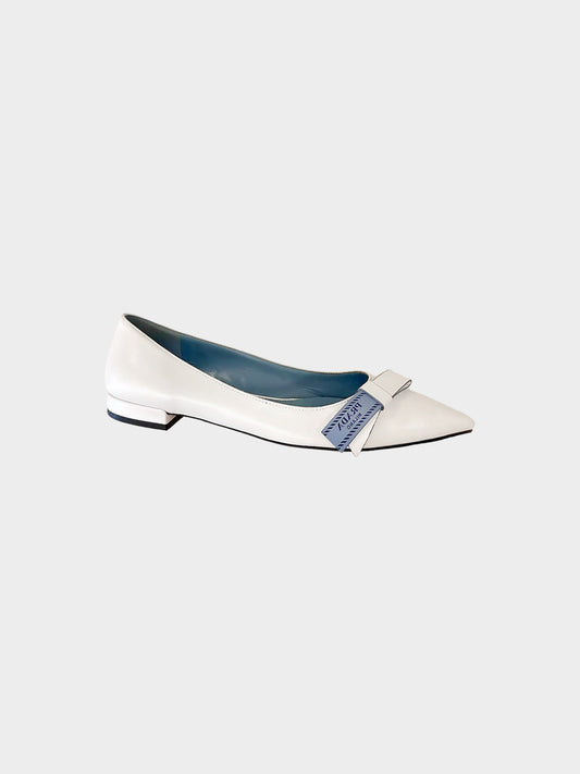 Prada 2017 White Bow Pointed Toe Flats