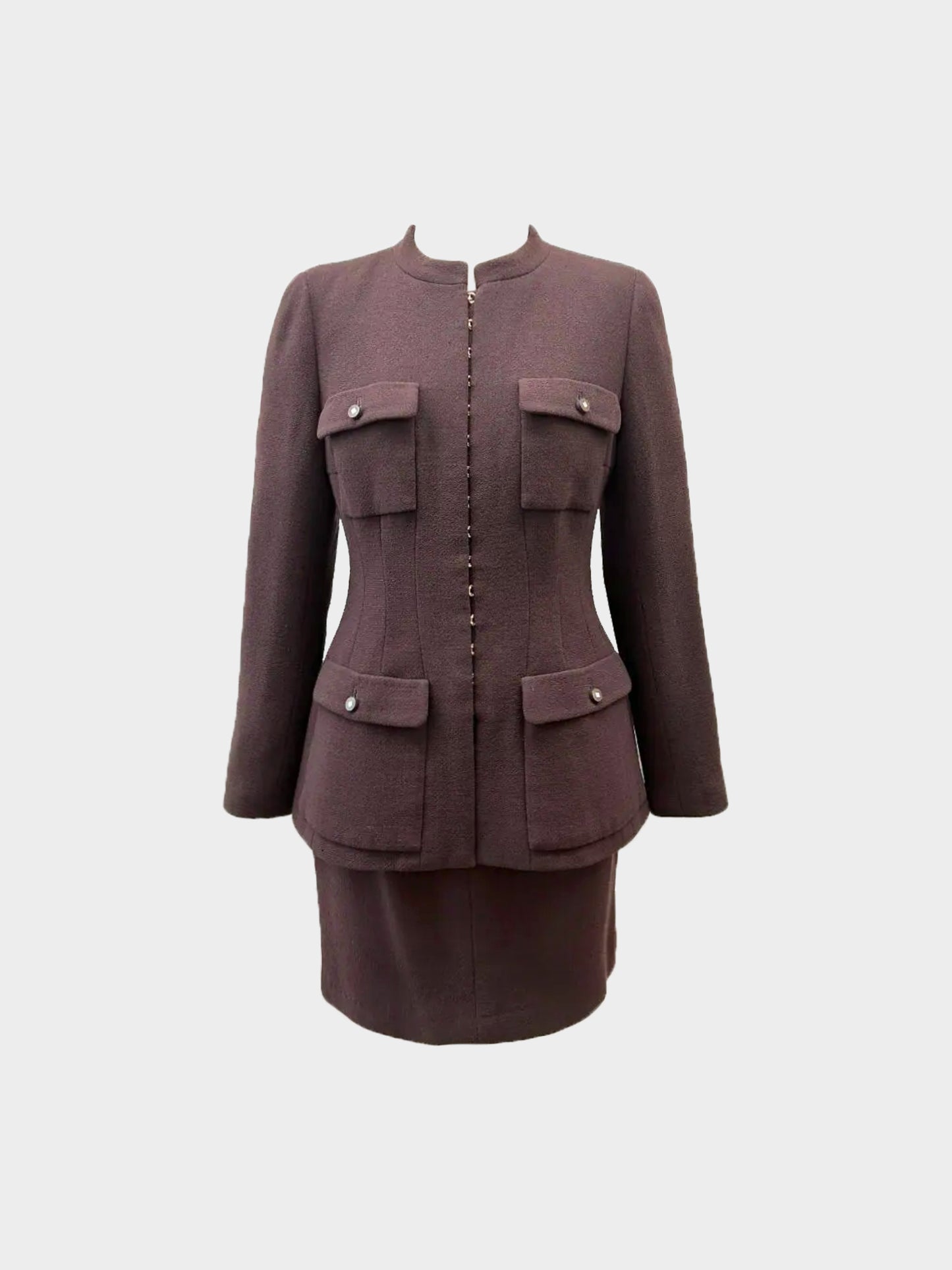 Chanel FW 1996 Chocolate Brown Jacket and Skirt Set