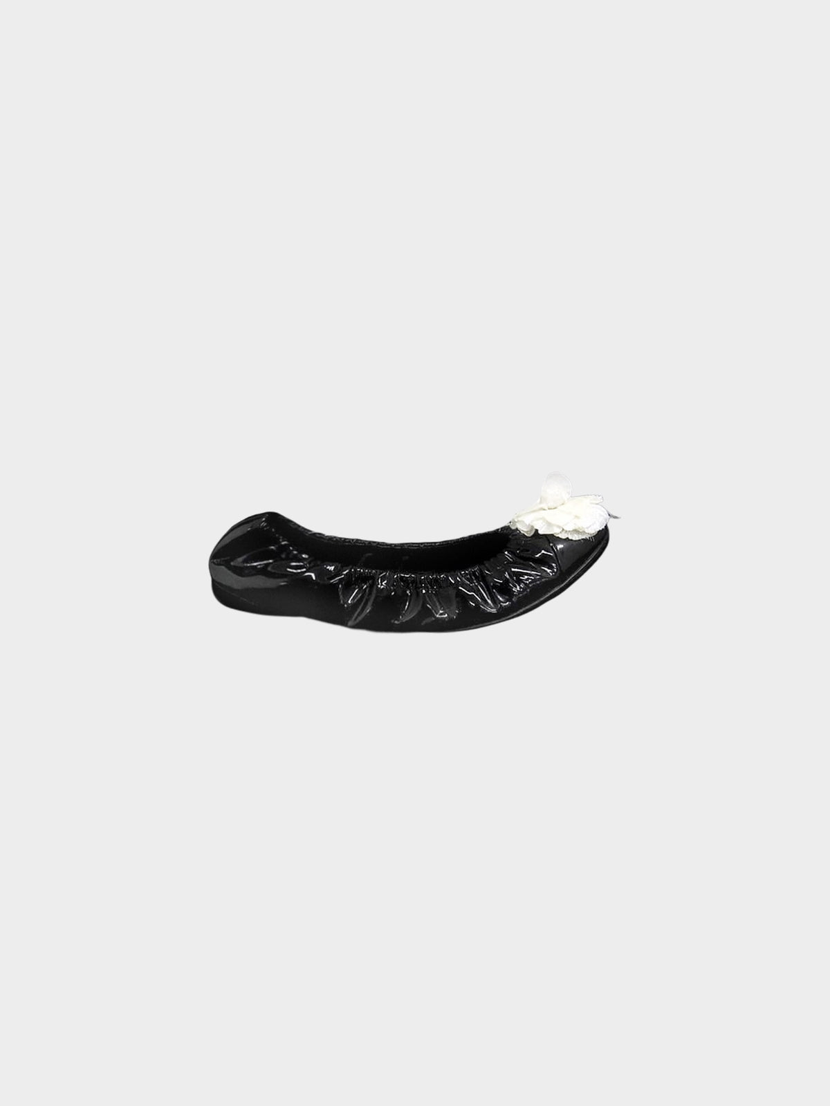 Chanel 2000s Black Patent Leather Camellia Ballet Flats