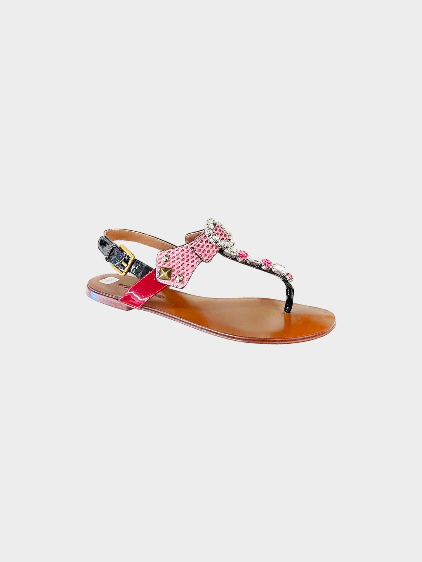 Dolce and Gabbana 2020s Pink Snakeskin Thong Sandals with Crystals